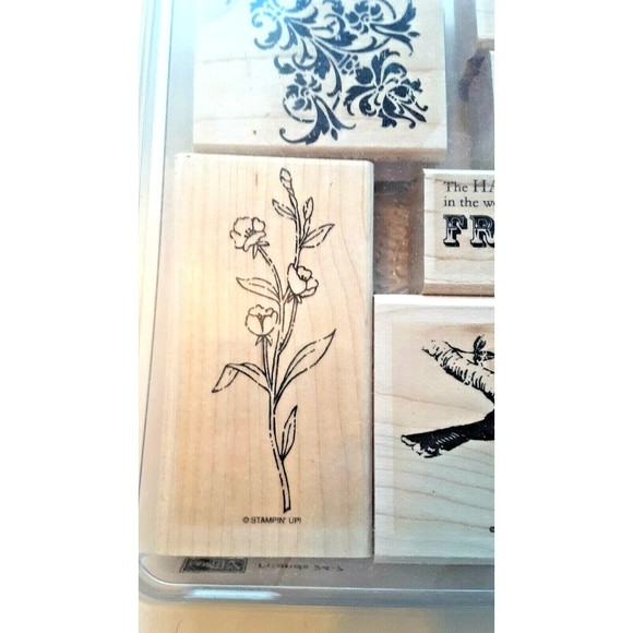 Retired Stampin' Up! "Friends 24-7" Stamp Set Wood Mounted Floral Bird - Picture 3 of 9